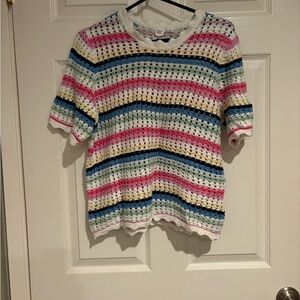 GAP Pink and White Open-Knit Sweater